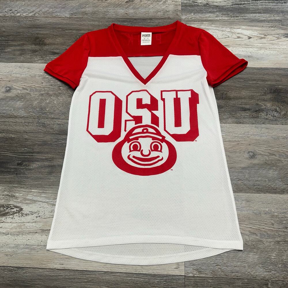OSU Brutus Buckeye Shirt White Pink Victorias Secret Womens XS Ohio State Jersey